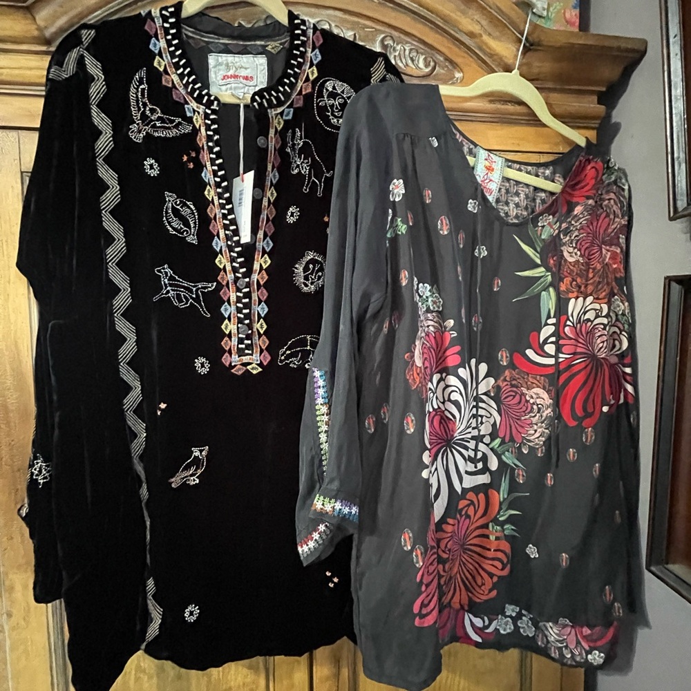 Johnny Was Lot Bundle of two tops. Lyra Velvet blouse NWT and silk blouse